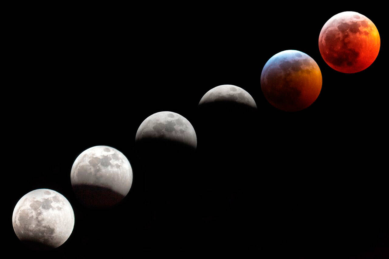 Photographer Pamela Headridge, of Oak Harbor, captured this sequence of shots during Sunday’s lunar eclipse.