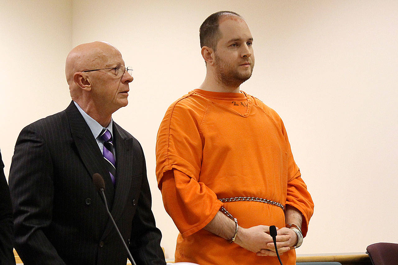 Photo by Jessie Stensland / Whidbey News-Times.                                Christopher Locken appears with attorney Steve McKay in Island County Superior Court for a sentencing hearing.