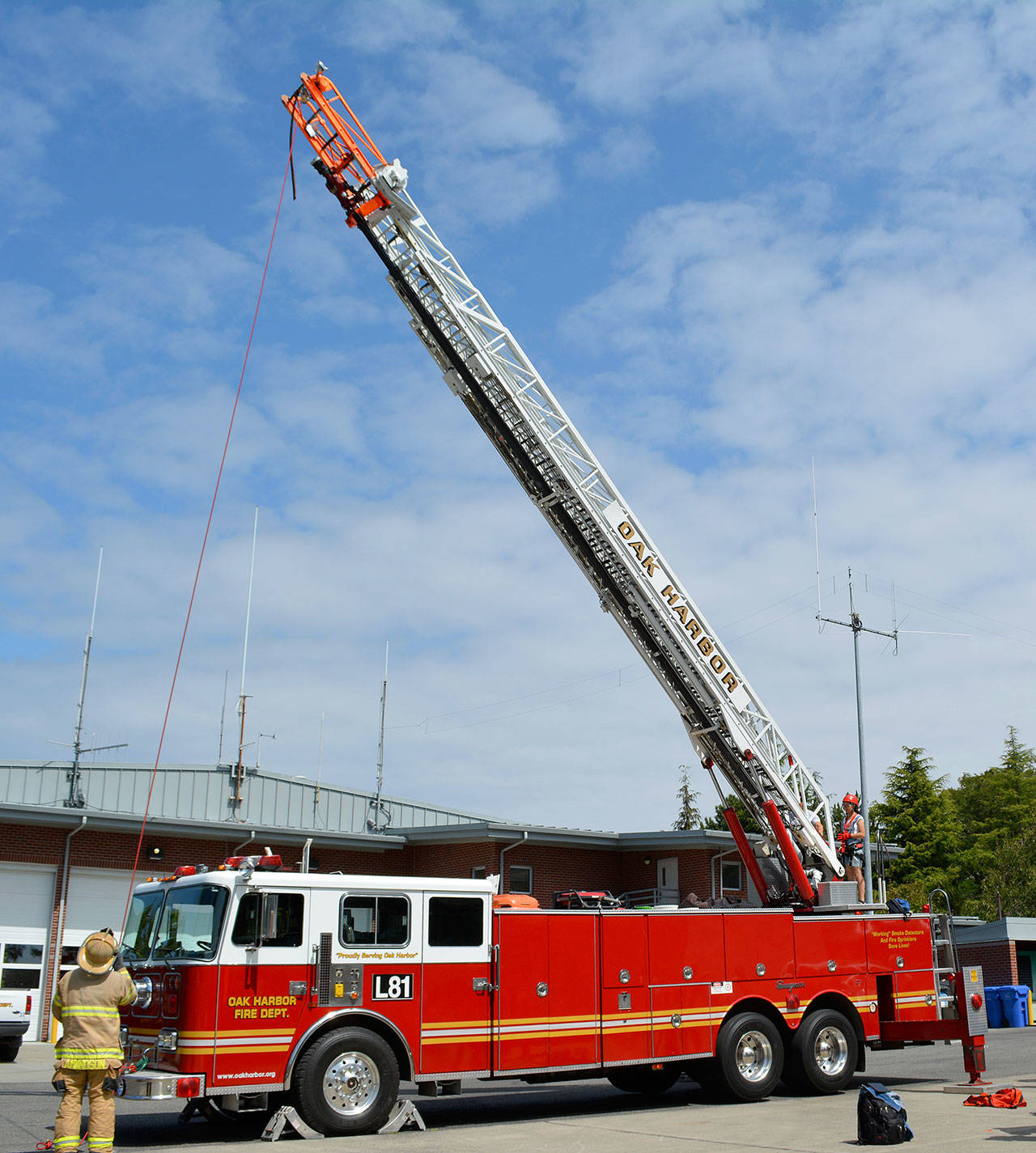 Photo provided.                                 The ladder on Oak Harbor Fire Department’s ladder truck is out of commission and needs repairs.
