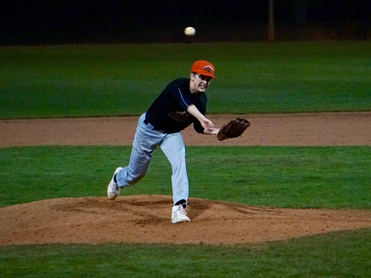 Oak Harbor’s Austin Boesch pitches in a tournament in Phoeniz last month. The Oak Harbor senior was named to the all-tournament team after allowing no earned runs and only two hits over seven innings. (Submitted photo)