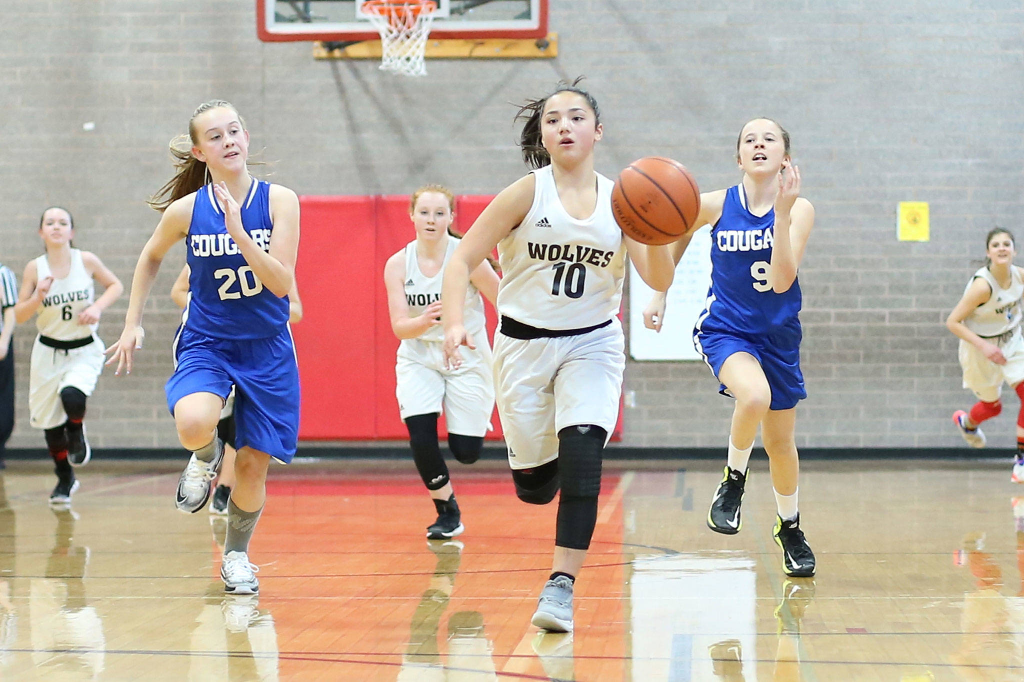 Coupeville’s Alita Blouin takes off on a breakaway in Wednesday’s win over South Whidbey. (Photo by John Fisken)