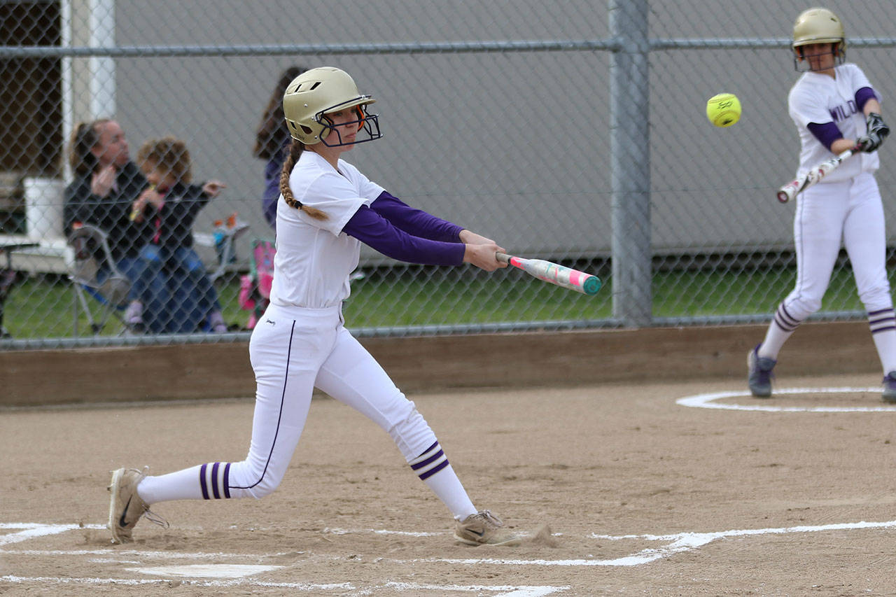 Miranda Wilson collects one of her two base hits in Tuesday’s game.(Photo by John Fisken)
