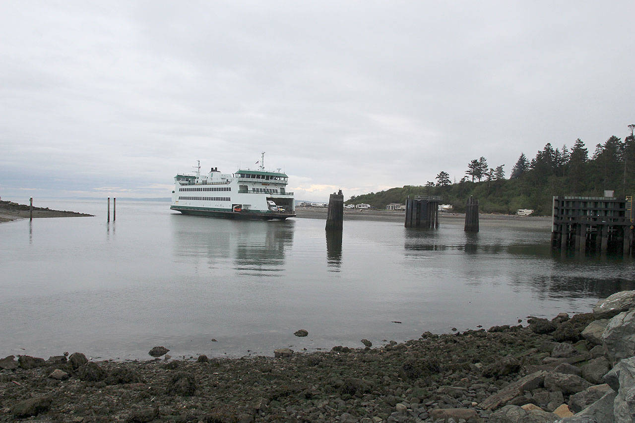 (Photo by Jessie Stensland / Whidbey News-Times)                                The ferry for the run between Port Townsend and Coupeville enters Keystone Harbor Monday afternoon. The harbor is known for being difficult on the vessels.