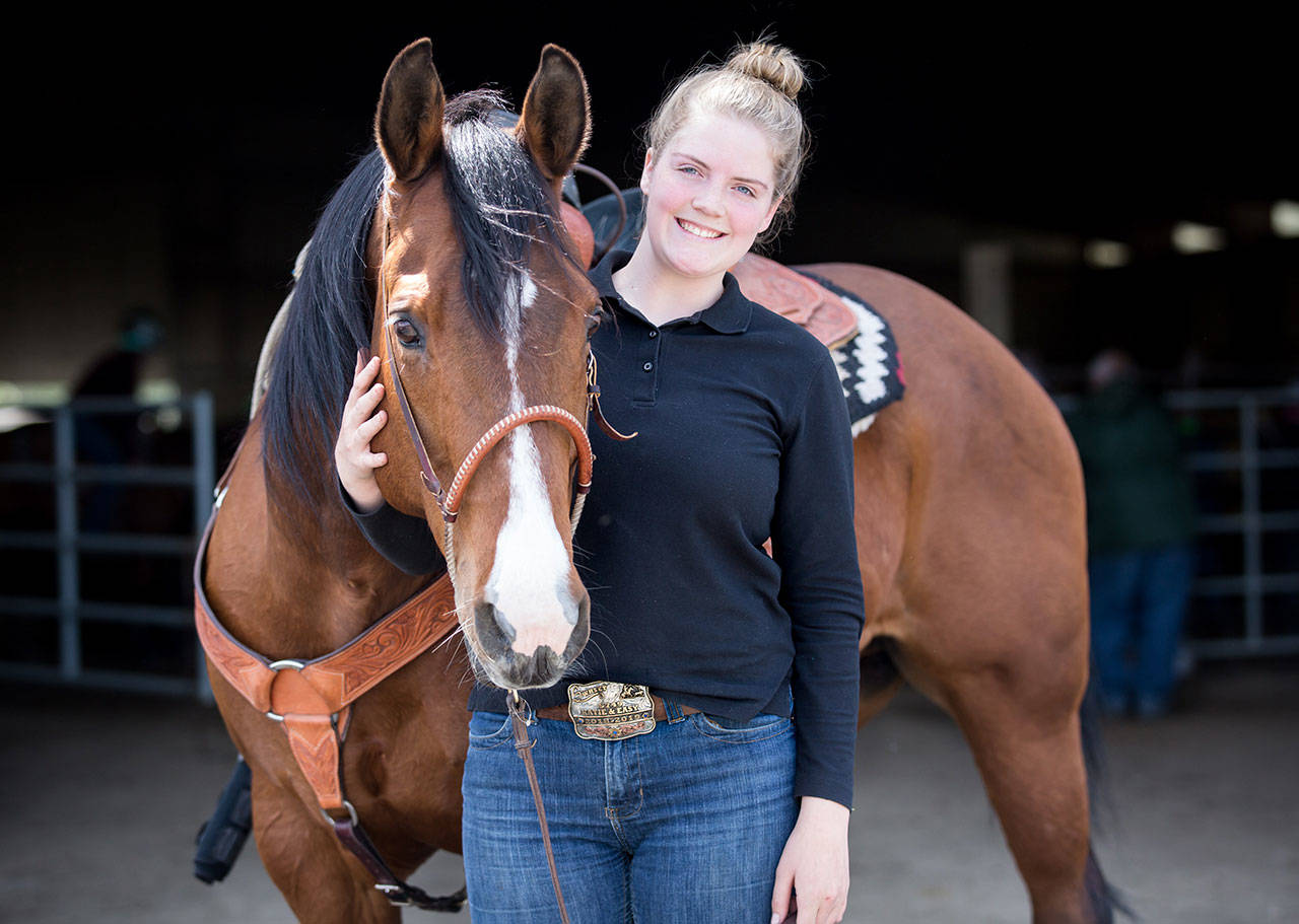 Katie Houck and her horse Easy won the state breakaway roping title in May. (Photo by Laura Houck)