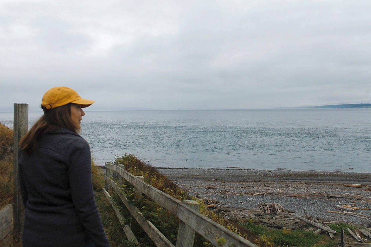 Kelly Zupich walks along the path of the guided beach tours. She is the education and outreach coordinator with the Sound Water Stewards of Island County. (Photos by Maria Matson/Whidbey News-Times)