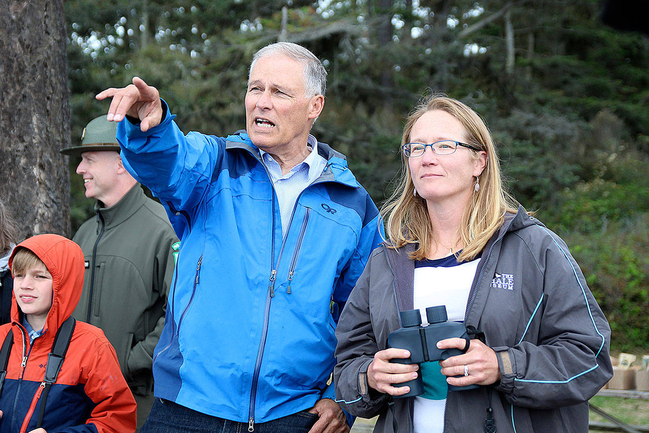 A whale of a friend: Gov. Jay Inslee praises efforts to save marine creatures, add viewing site on Whidbey Island