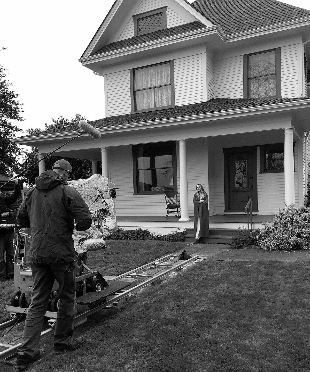 A crew shoots part of the movie “ECCO” at Jenne Farm in Coupeville. The film was written and directed by Ben Medina, who was born on Whidbey Island. The spy thriller is set to release Aug. 9. Photo provided