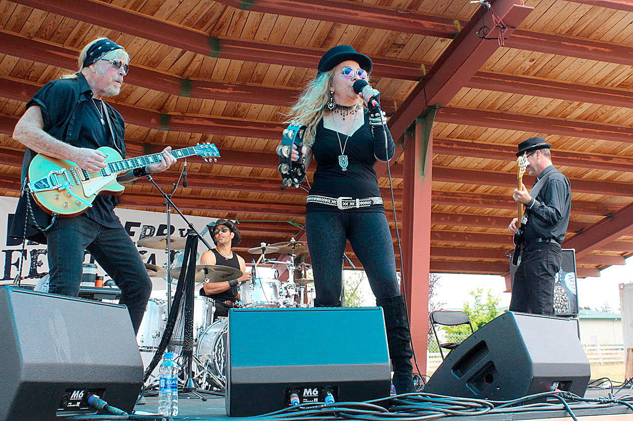 Joe Reggiatore on guitar, left, Kevin Holden on drums, Janie Cribbs, lead vocals, and Dave Willis on bass perform at Bluesberry Festival on July 27. Photo by Patricia Guthrie