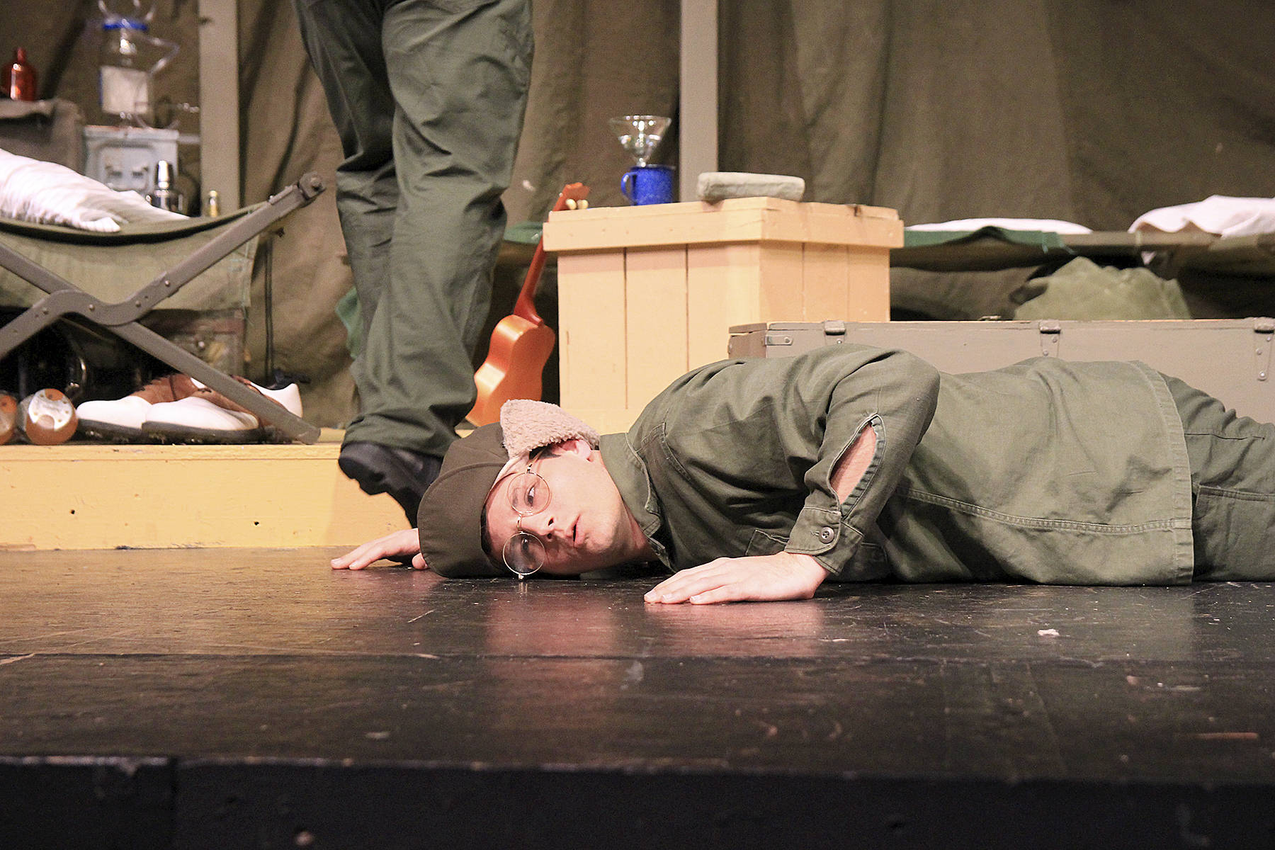 Walter “Radar” Reilly, played by Connor Magnoli, uses his special gift to listen across great distances. Photos by Laura Guido/Whidbey News-Times