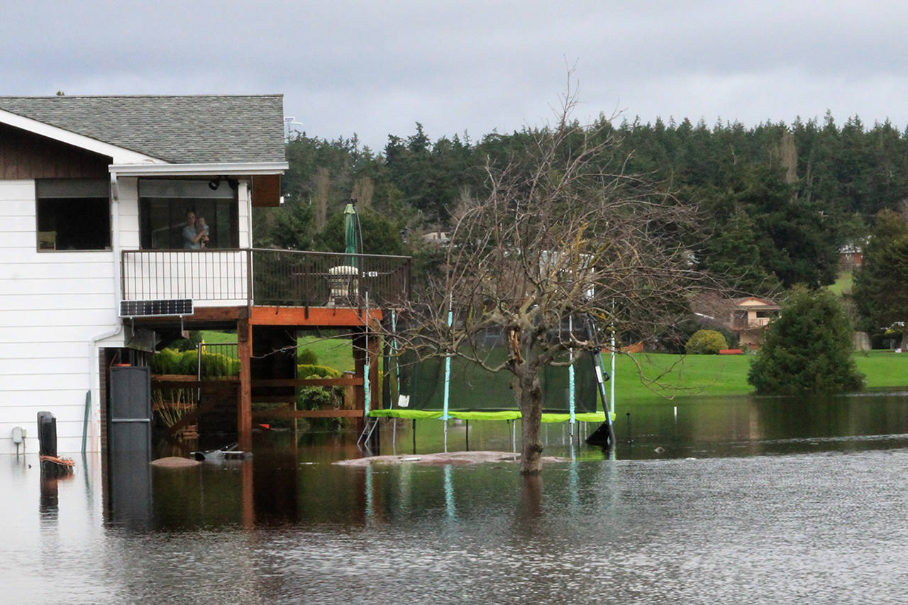 Photo by Brandon Taylor/Whidbey News Group                                Last weekend’s downpour turned the Guiets’ residence into a lakeside view on Saturday while flooding the home.