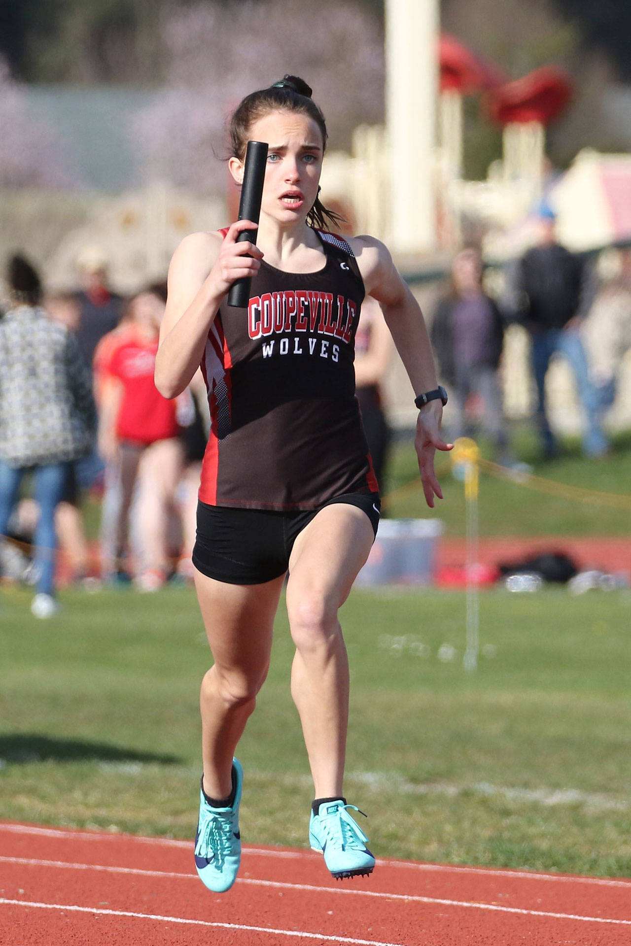 Mallory Kortuem has the Coupeville school record in the 400 meters, pole vault and two relays. (Photo by John Fisken)