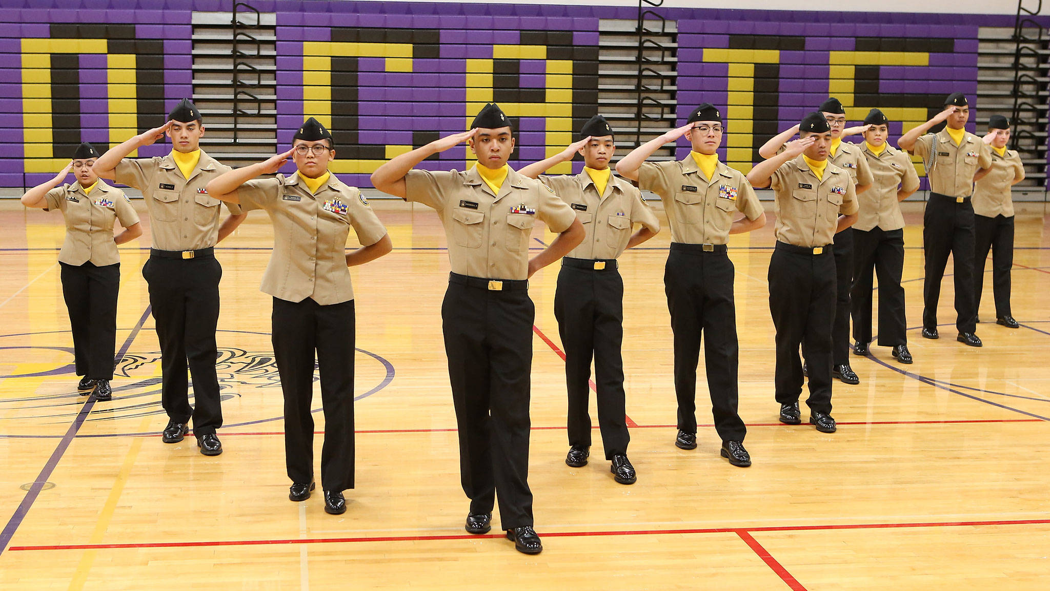 Photo by John Fisken                                Wildcat Battalion’s unarmed drill team marches in December, helping Oak Harbor dominate divisional competition. Oak Harbor’s NJROTC unit recently was named the second-best in the country.