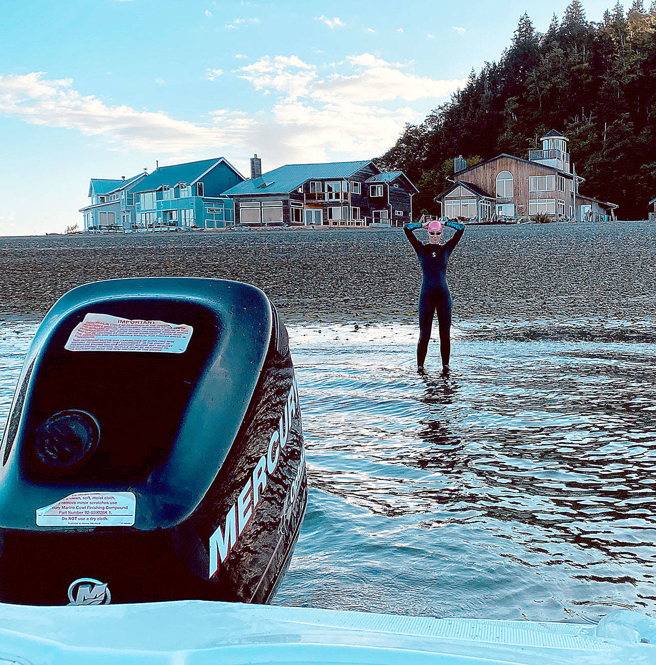 South Whidbey High School graduate Mary F. Bakeman swam from Hat Island to Whidbey Island on Aug. 29 as a way to stay busy during the COVID-19 pandemic. Photo provided.