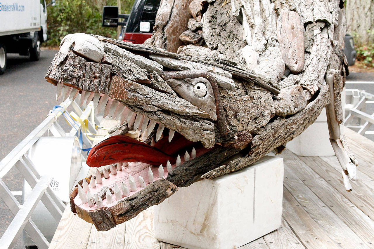 Photo by Kira Erickson/Whidbey News-TimesThe T-rex sculpture is made entirely of Pacific Northwest driftwood.