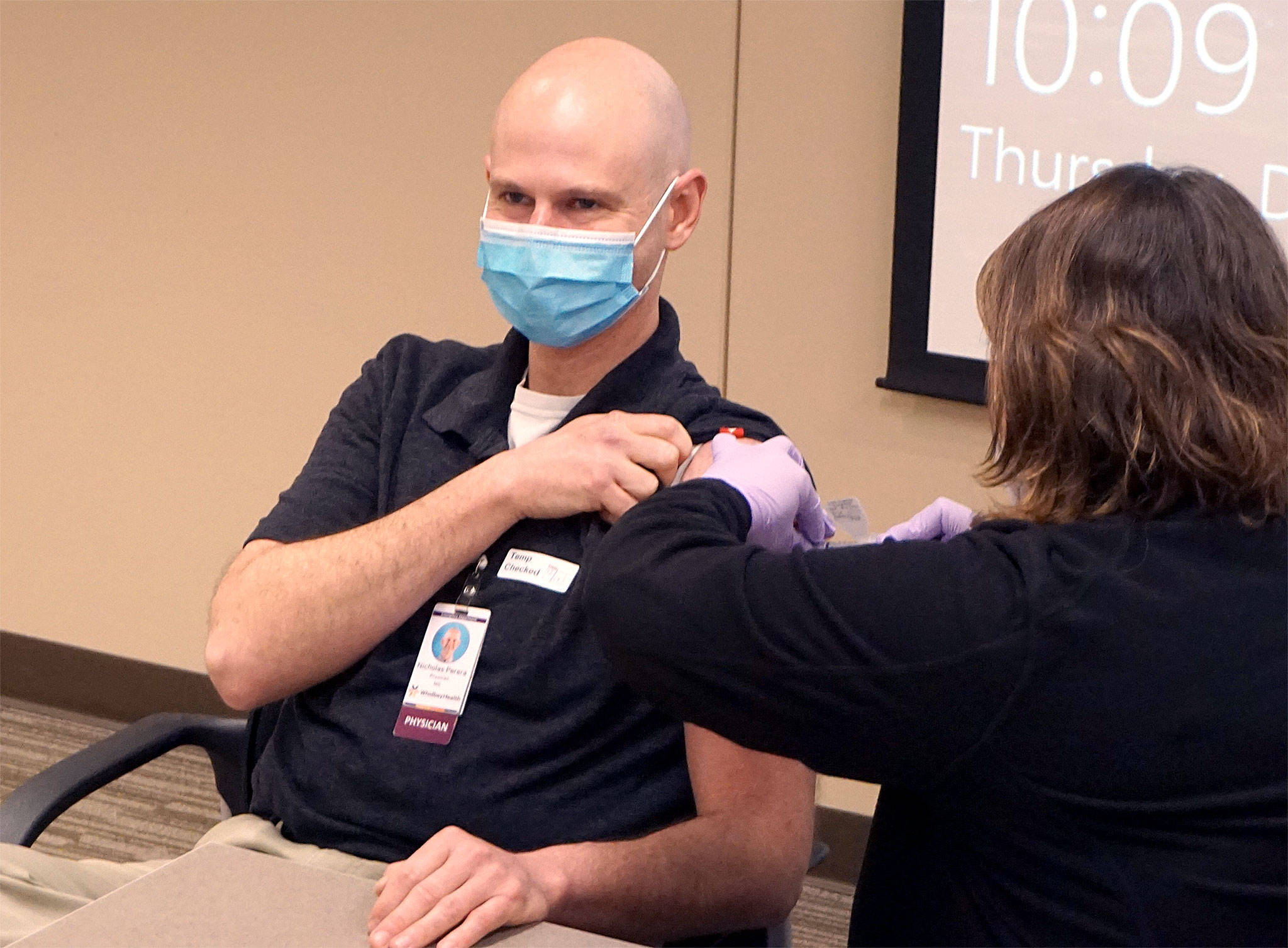 On Thursday, Dr. Nick Perera, chief of staff and Emergency Department medical director, became the first person in Island County to be vaccinated for COVID-19. Photo courtesy of WhidbeyHealth