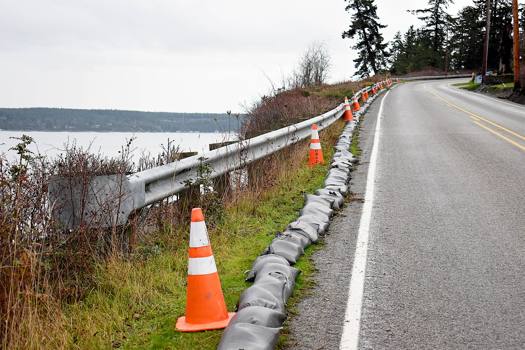 Island County has plans to realign Penn Cove Road after a section was impacted by a small landslide last month a quarter mile west of the Monroe Landing boat launch. Photo by Emily Gilbert/Whidbey News-Times
