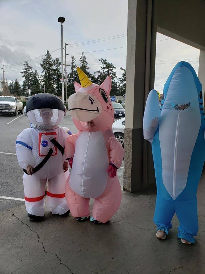 Katherine Young (the unicorn) and her children have brought the magic to the North End. She plans to move to Whidbey soon. Photo courtesy Sammantha Carlson