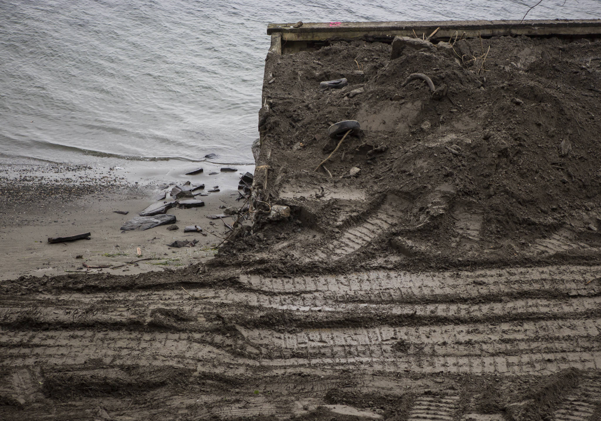 Where the beach ends and an old seawall begins north of Langley on Whidbey Island. (Olivia Vanni / The Herald)
