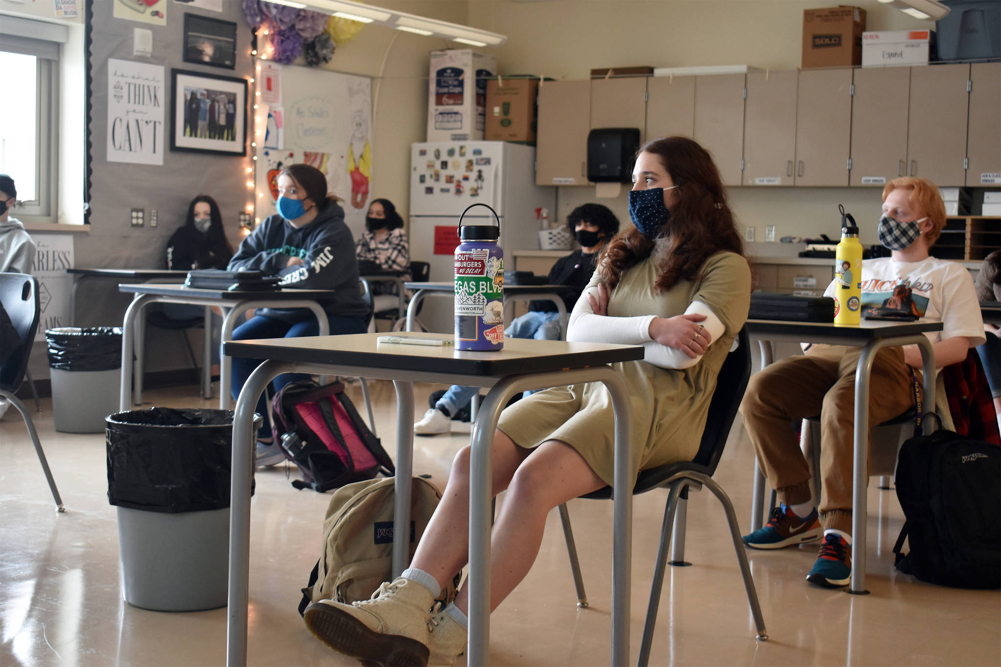 Senior Annie Salinger listens during a leadership class at Oak Harbor High School. Photo by Emily Gilbert/Whidbey News-Times