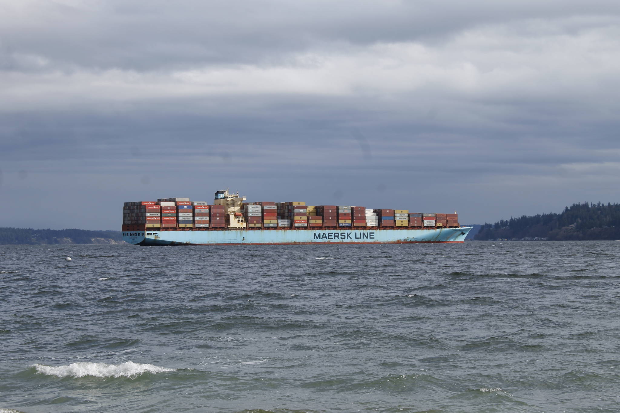 The Maersk Singapore in Holmes Harbor last Thursday afternoon. Photo by Kira Erickson/Whidbey News Group