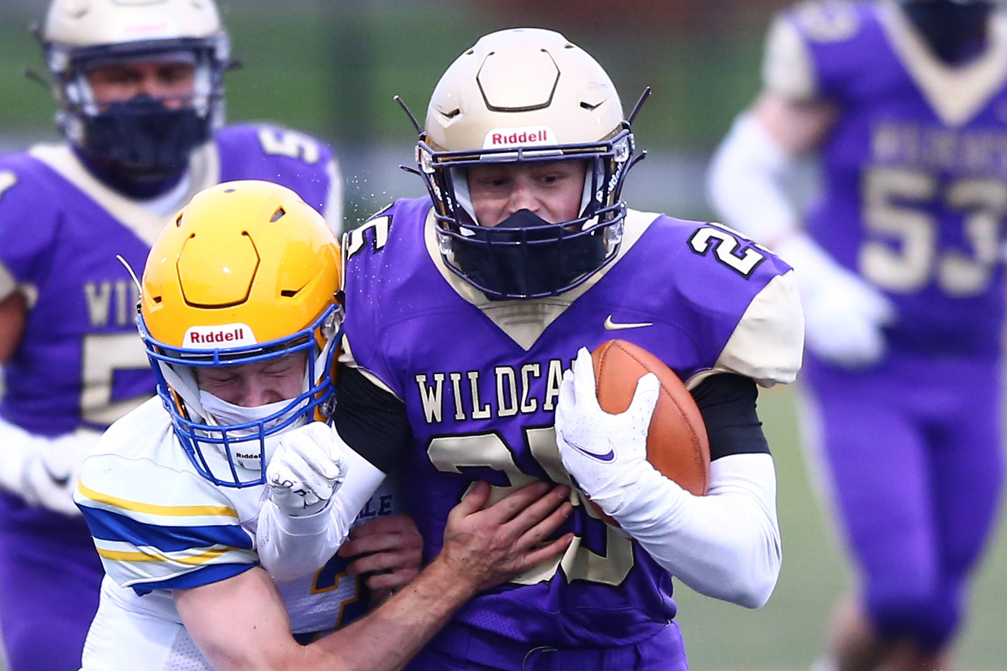 Photo by John Fisken
Senior Caden Leckelt during Oak Harbor vs. Ferndale varsity foodball game on Feb. 20. The Wildcats lost 41-7.