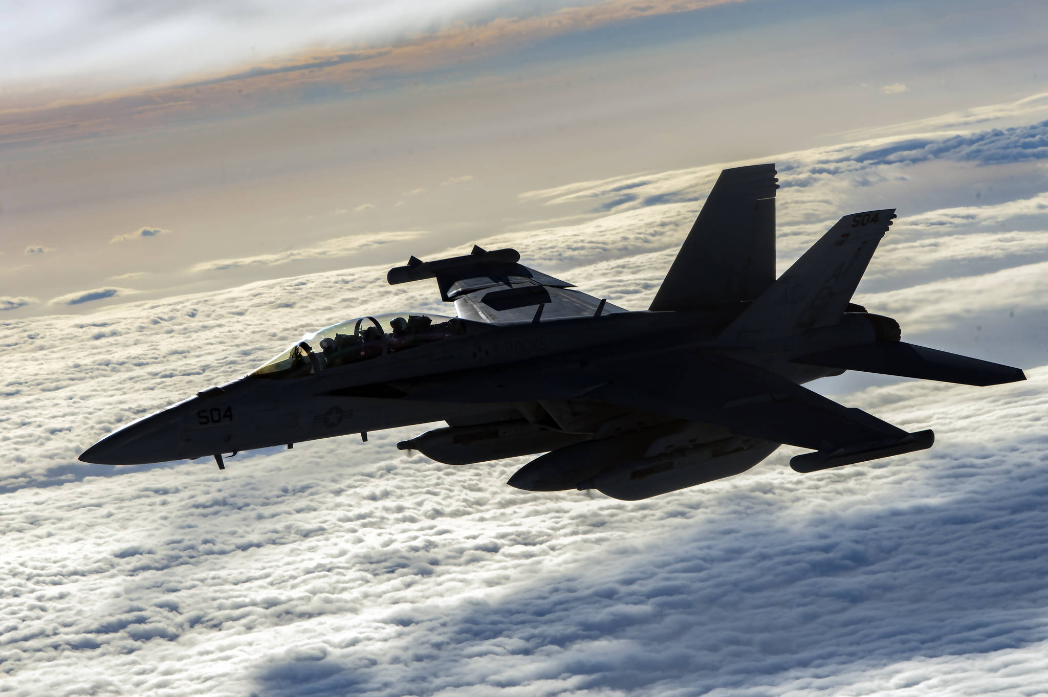 A U.S. Navy EA-18G Growler flies over Afghanistan, Jan. 23, 2020. The EA-18G has the capabilities to perform a wide range of enemy defense suppression missions with the latest electronic attack technology, jamming pods, and satellite communications. U.S. Air Force photo by Staff Sgt. Matthew Lotz