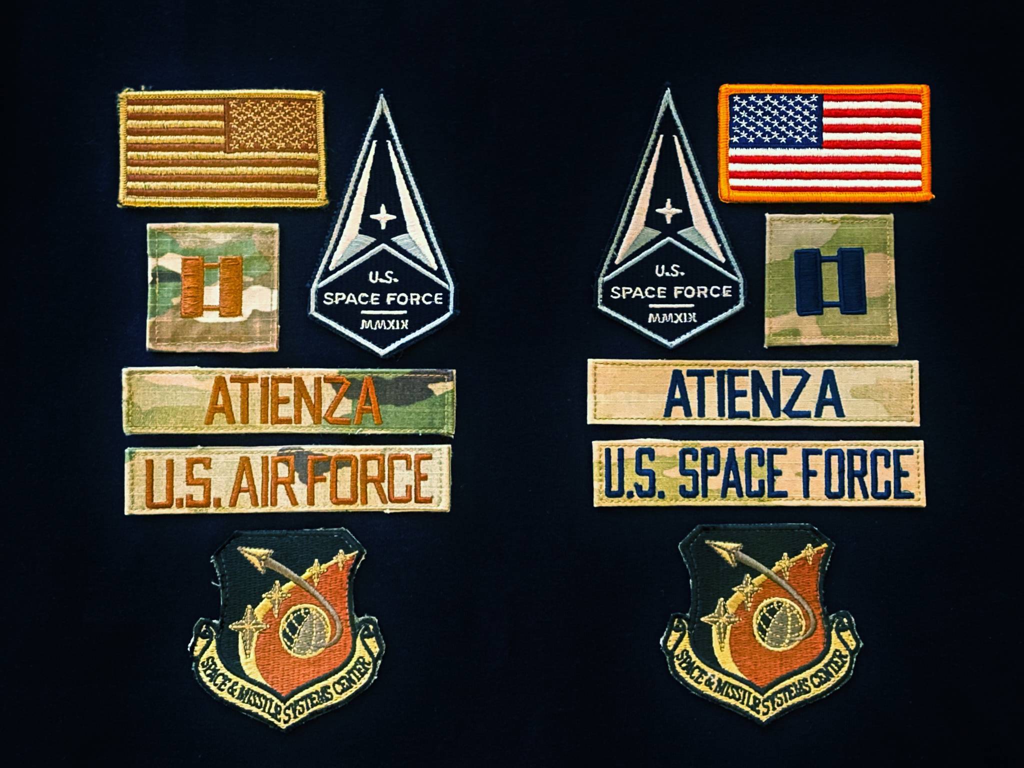 Joel Atienza’s uniform’s USAF/USSF patches prior to transfer. Photo provided