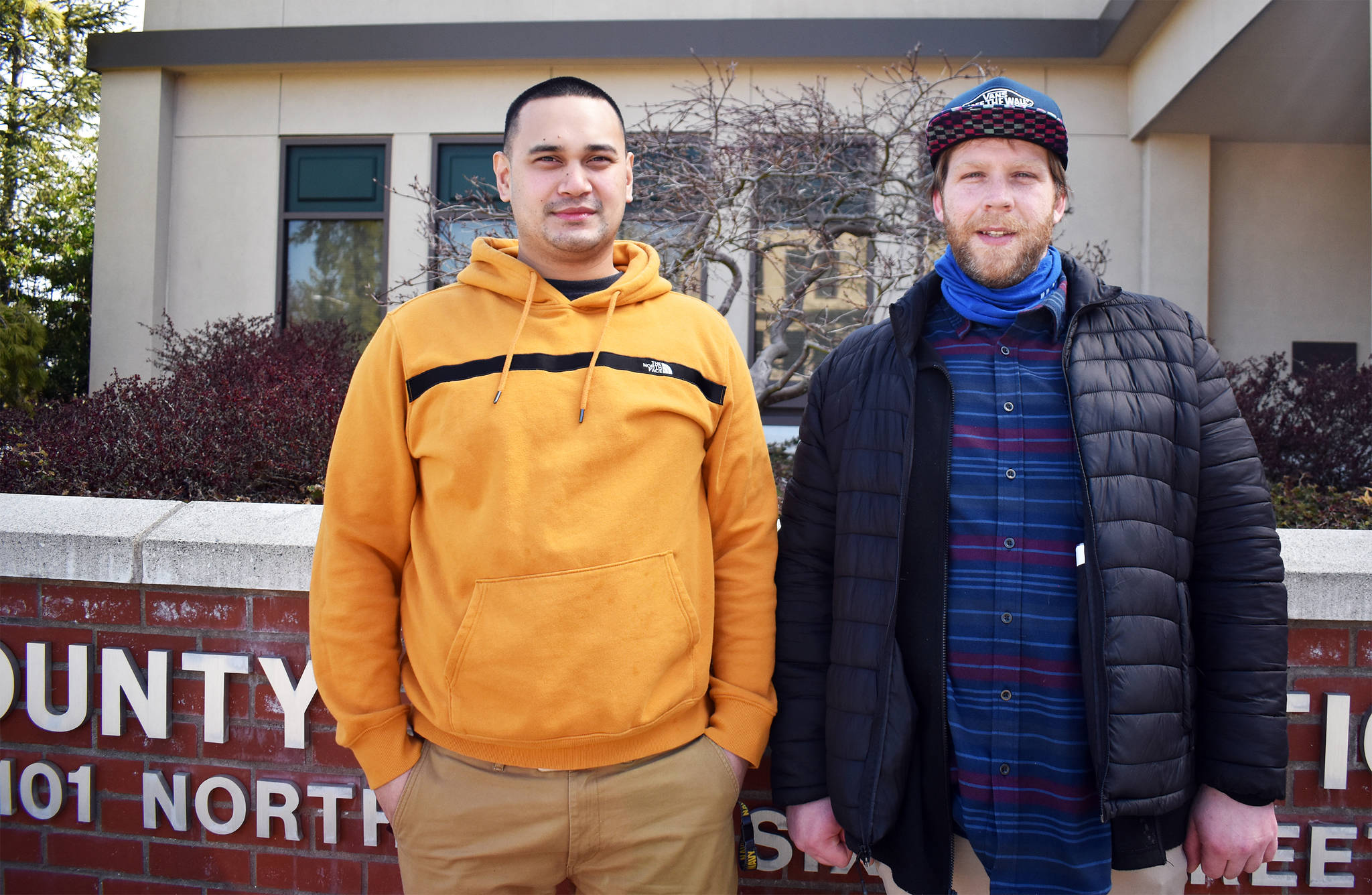 Andy Mendoza, left, and Brandon Ezell both graduated from the Island County Drug Court program on April 8. (Photo by Emily Gilbert/Whidbey News-Times)