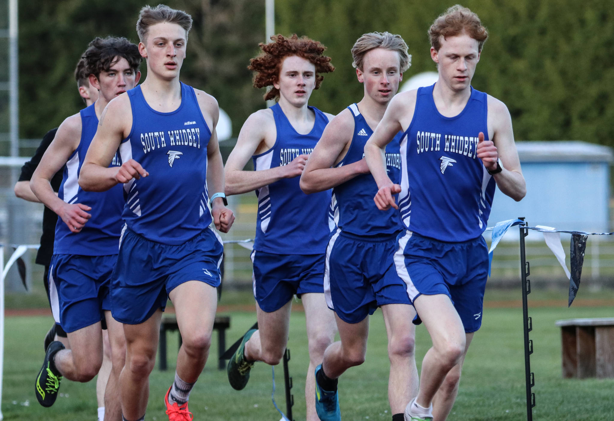 The South Whidbey boys team, from left to right include Aidan O’Brien, Cooper Ullman, Aidan Donnelly, Thomas Simms and Reilly McVay. Photo by Matt Simms.