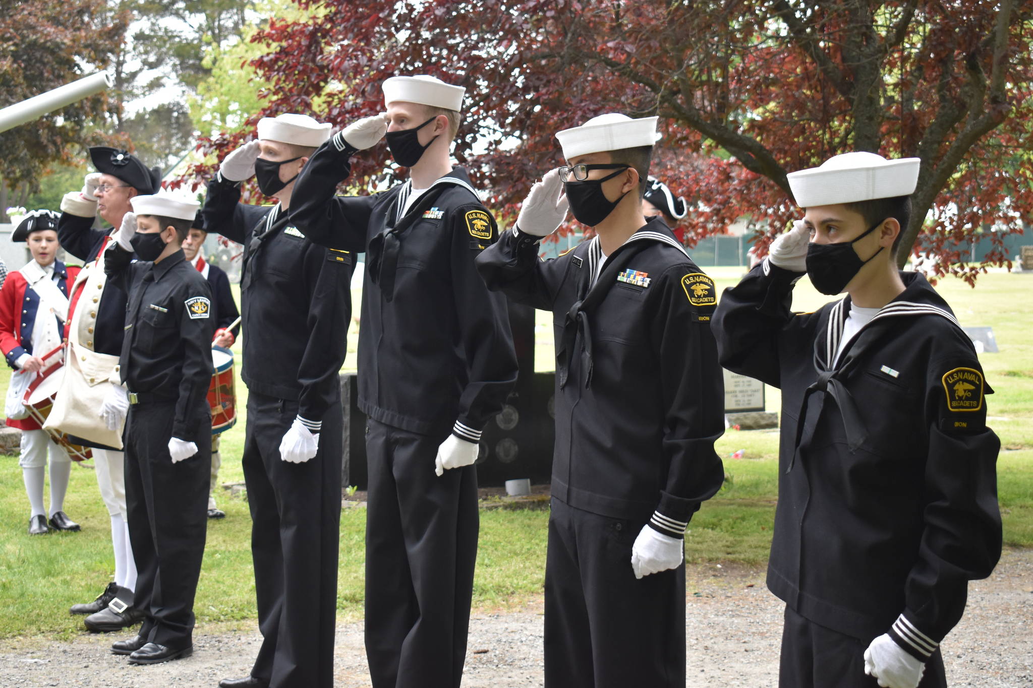 Photo by Emily Gilbert/Whidbey News-Times
Members of the Orion squadron of the Navel Sea Cadets, right, will participate in a flag retirement ceremony at Maple Leaf Cemetery on Saturday. The event will stream online and air on channel 10.