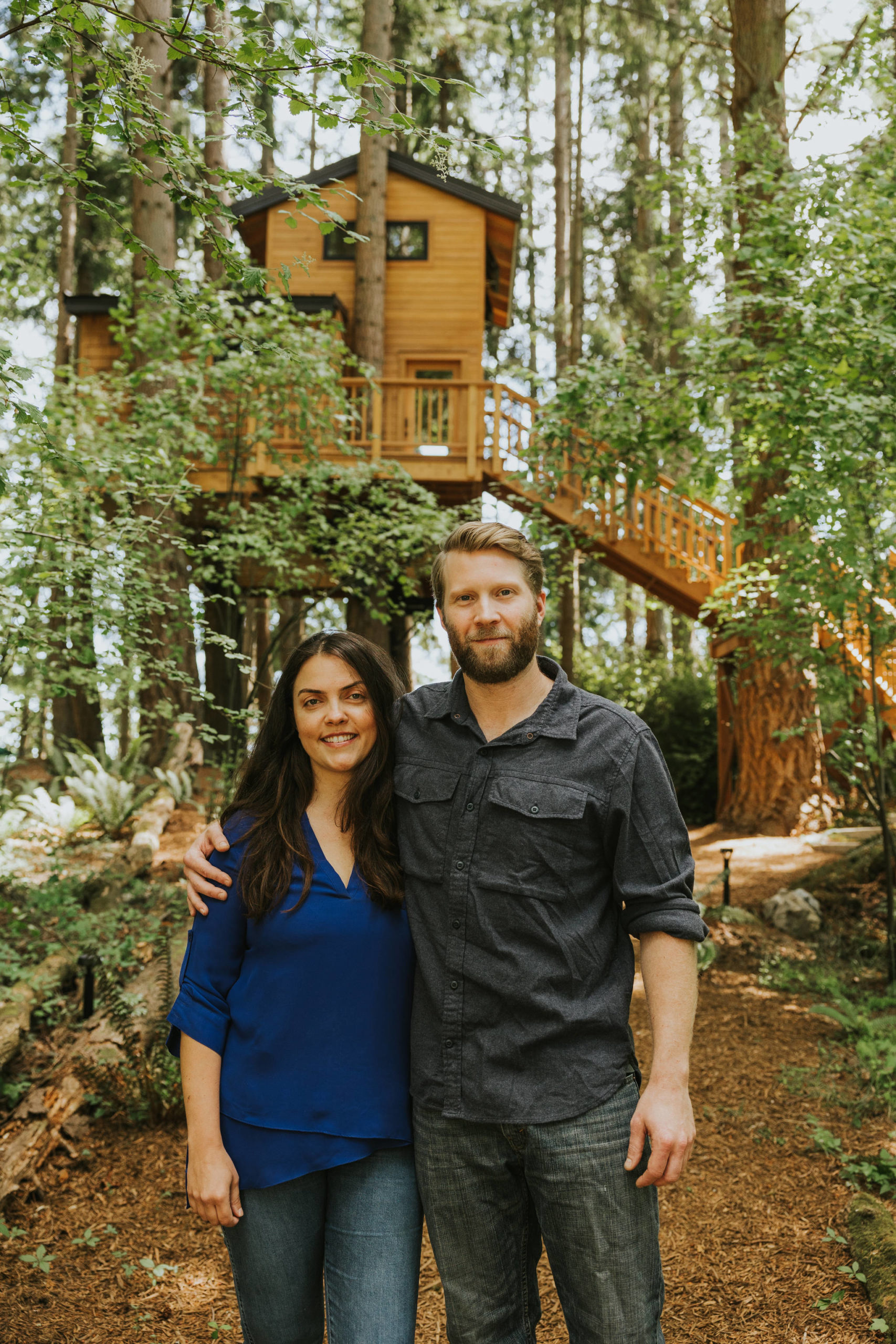 Tatiana Rocha and Max Lindsay-Thorsen and their COVID creation — a treehouse with all the modern amenities that has a view of Possession Point. (Photo by Bryton Wilson)