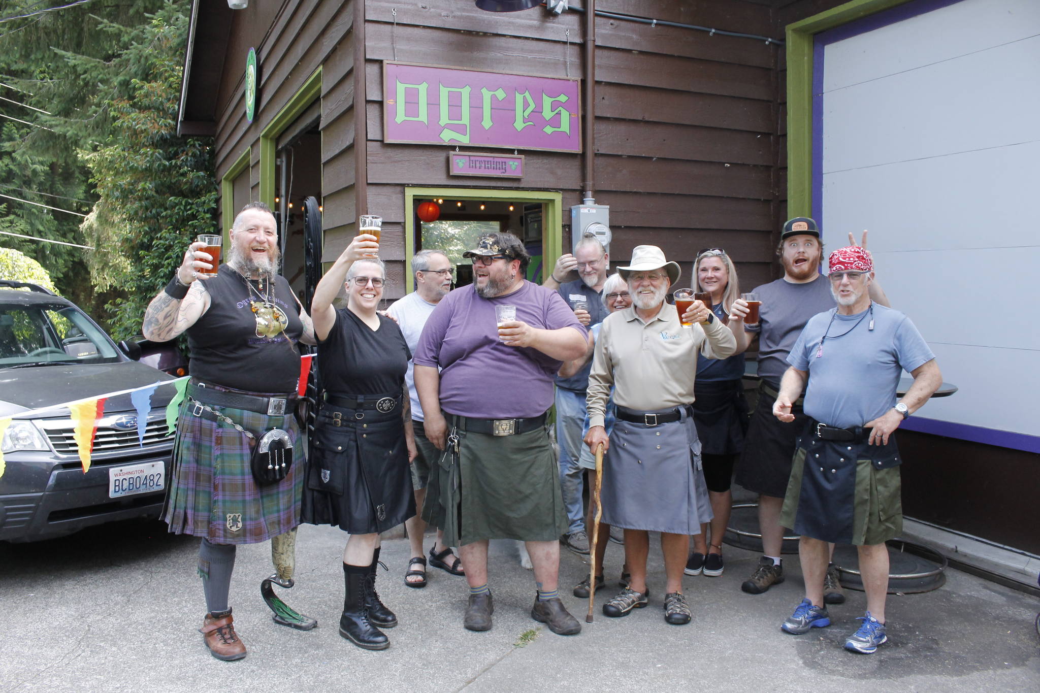 Photo by Kira Erickson/South Whidbey Record
From left to right: Rampant Kilt Society Members Bexar O’Riley, Aimee Shand, Phil Timm, Royce Baker, Dustin Yongue, Gayle and Craig Swanson, Cindi Crowder Rausch, Alex Beust and Will Sperling.