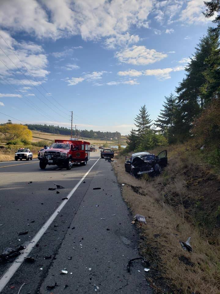 Two Whidbey residents were injured in a two car crash on Highway 20 Monday morning. (Photo provided by North Whidbey Fire and Rescue)