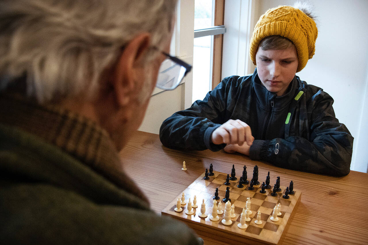 Photo by David Welton / Whidbey News Group
Seventh grader Connor Porter concentrates during a chess class by Mark Calogero, who offers to be a chess mate to those who want to improve their game.