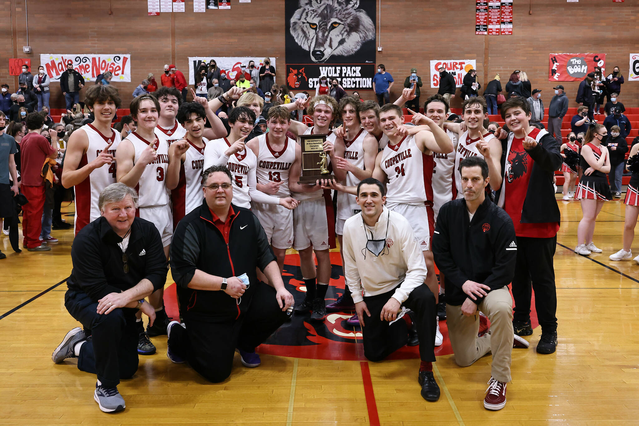 Photo by John Fisken
Coupeville High School boys basketball win its first district title since 1970.