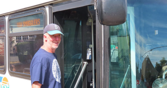 'I’m a walking billboard for Island Transit,' says Whidbey Island rider Martin, who commutes to his job in Coupeville. 'The buses are clean, safe, and free! The drivers are friendly and helpful.'