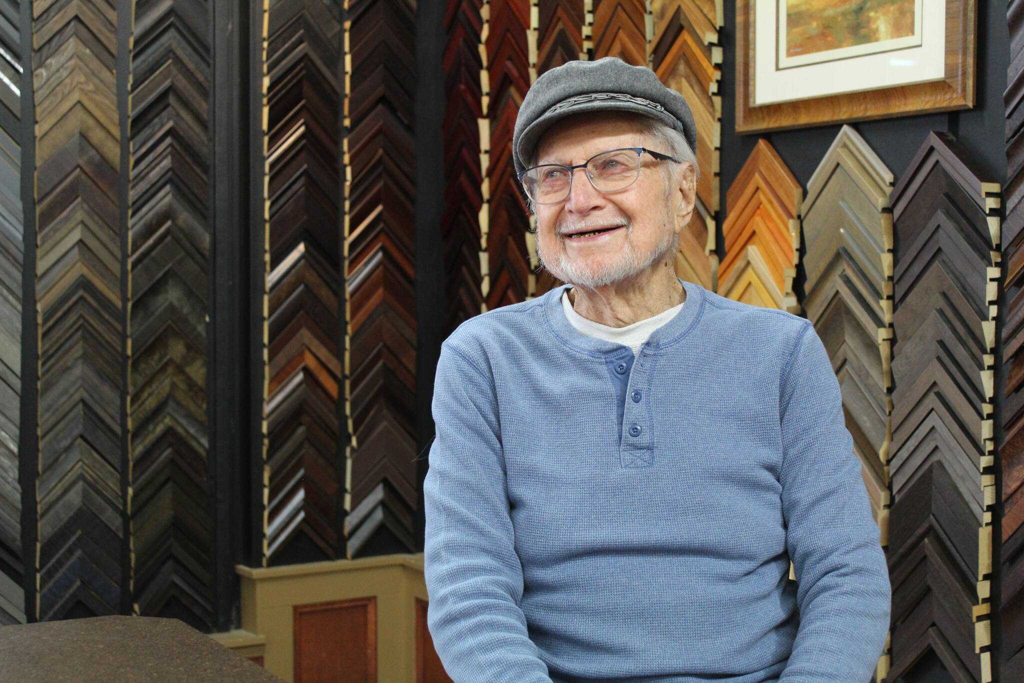 Photo by Karina Andrew/Whidbey News-Times
Soon-to-be centenarian Gene Phelps still works at Gene’s Art and Frame, the shop he founded in 1967.
