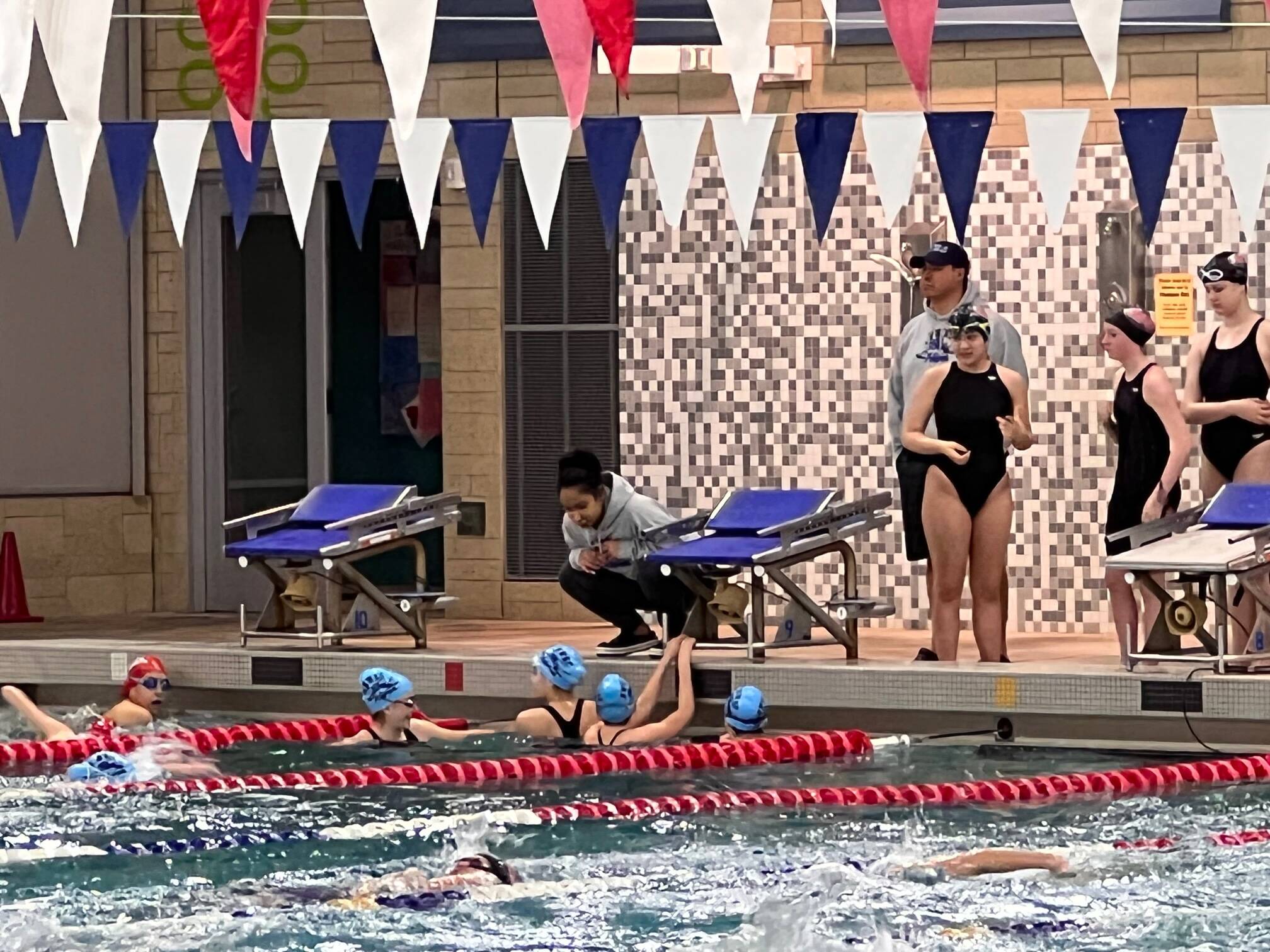 Photo provided
North Whidbey Aquatic Club members prepare for their races at a meet at the Snohomish Aquatic Center March 19.