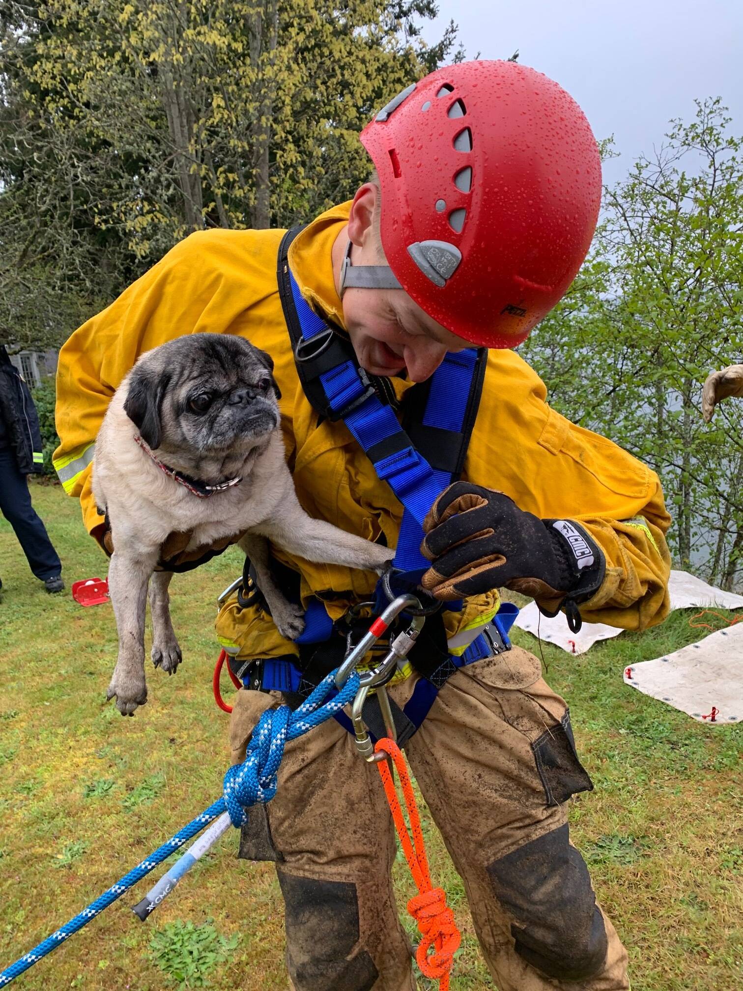 Firefighter and EMT Cooper Ullman went over the edge to rescue Sammy on Monday morning. (Photo provided)