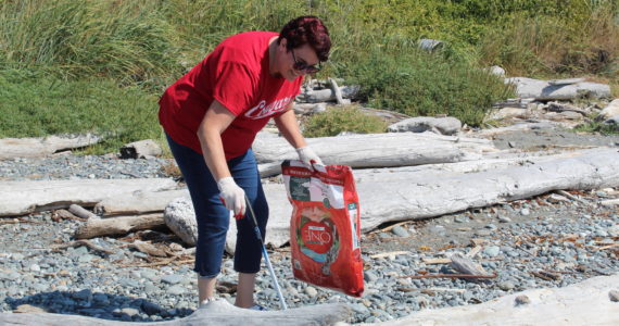 Photos by Karina Andrew/Whidbey News-Times
Kacie Dominici cleans up trash at Ebey’s Landing Aug. 30.