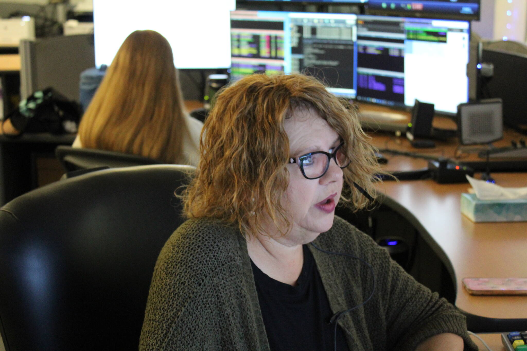 Photo by Karina Andrew/Whidbey News-Times
Dispatcher Yvette Sandefur answers calls at ICOM dispatch center Sept. 22.