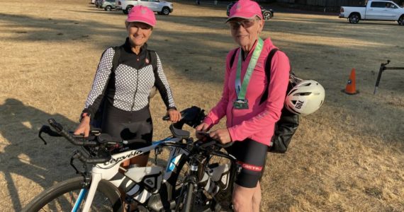 Photo provided
South Whidbey residents Brenda Lovie, left, and Sandi Lusk are headed to the Ironman 70.3 World Championships in Finland next year.