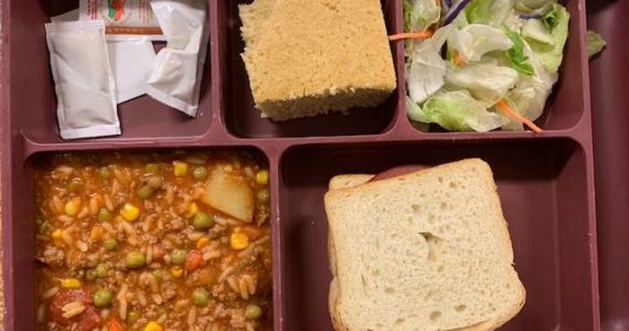 Photo courtesy of Island County Jail Lunch at the jail Tuesday was a meat and cheese sandwich, vegetable and rice soup, a salad and cake. The bread and cake are made in the jail. The rice and vegetable soup is also made from scratch.