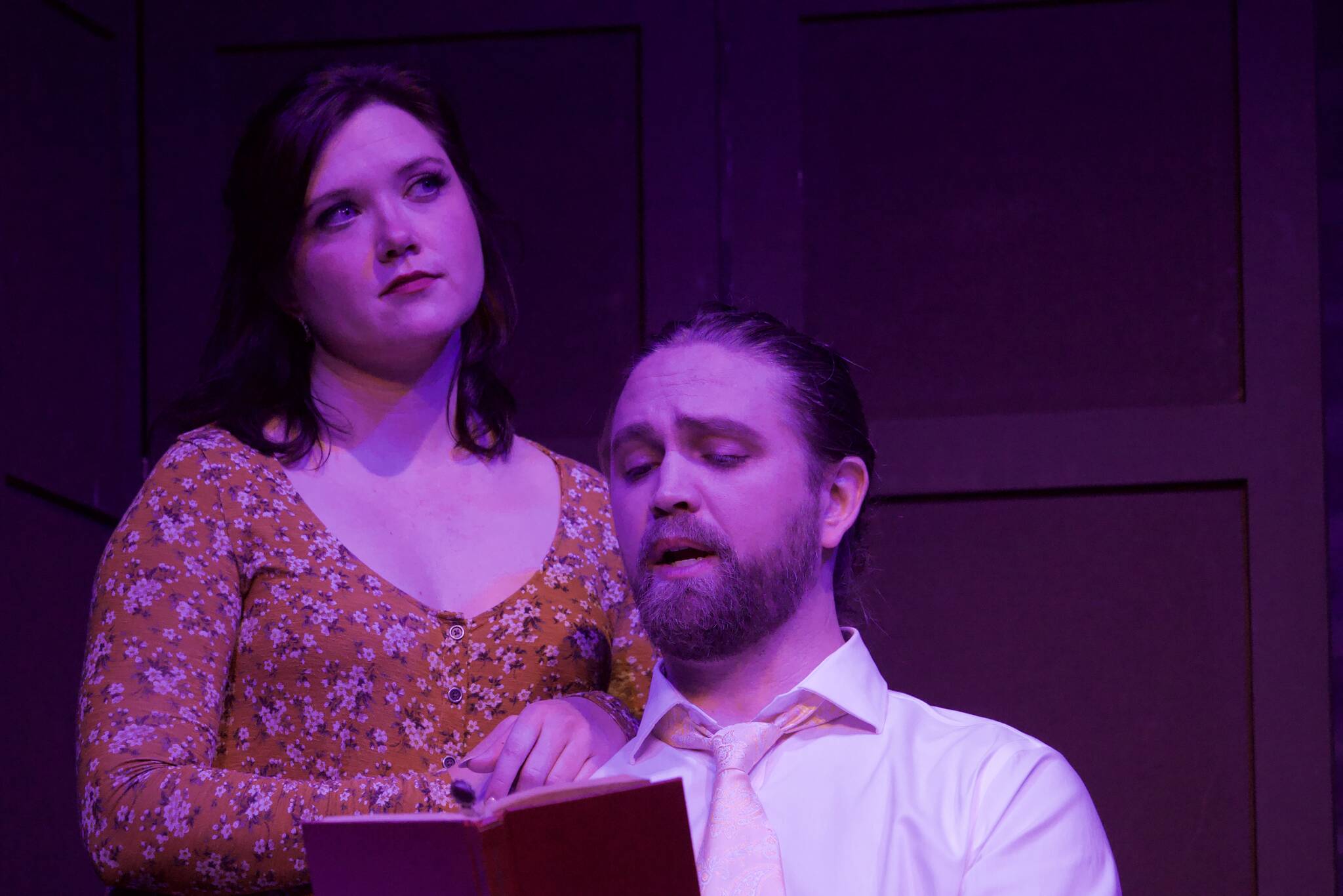 Photo by Rachel Rosen/Whidbey News-Times
David Thuet and Anna Schenck play David Ames and Sarah McKeon in “Earth and Sky.” David Ames is found dead after the couple’s whirlwind romance.