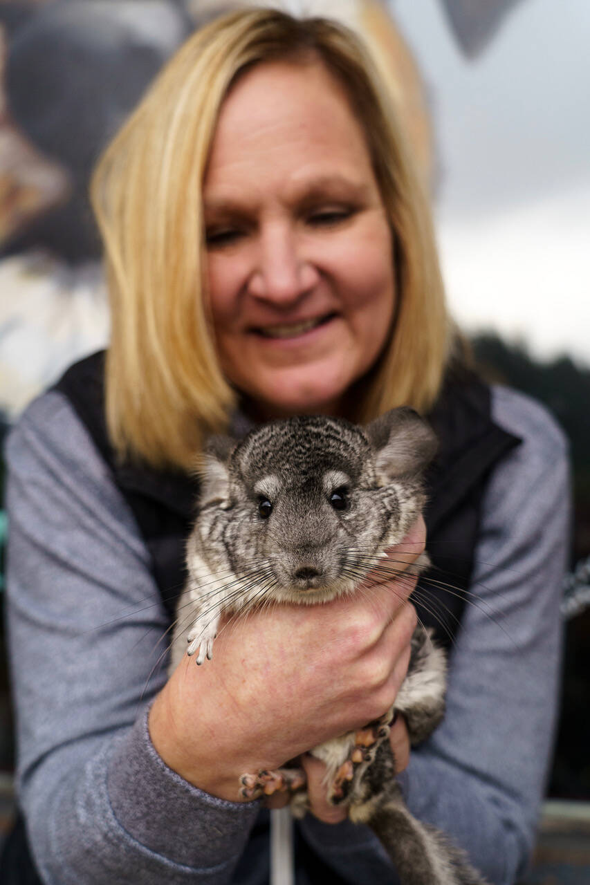 Debbie Wilkie with a chinchilla.