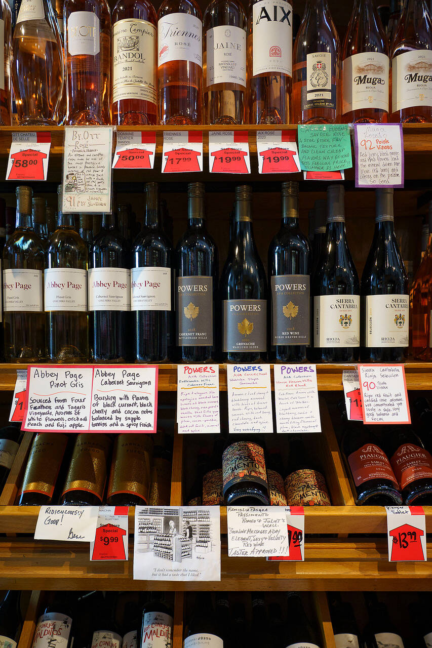 Photos by David Welton
Shelves in the Star Store’s wine section are adorned with tasting notes known as “shelf talkers,” which are typically prepared by a wine vendor.