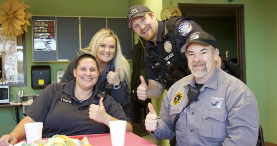 Photo by Rachel Rosen/Whidbey News-Times
From left, Teresa Kuebler, Lacey Lutz, Tyler Adamson and Greg Woodward are some of the first responders who attended Friendsgiving hosted by Exceptional Academy students this year.
