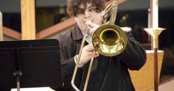 Photo by Rachel Rosen/Whidbey News-Times
Oak Harbor senior Skooter Fagan plays the trombone and was accepted into the All Northwest Band, which consists of the best student musicians from six states.