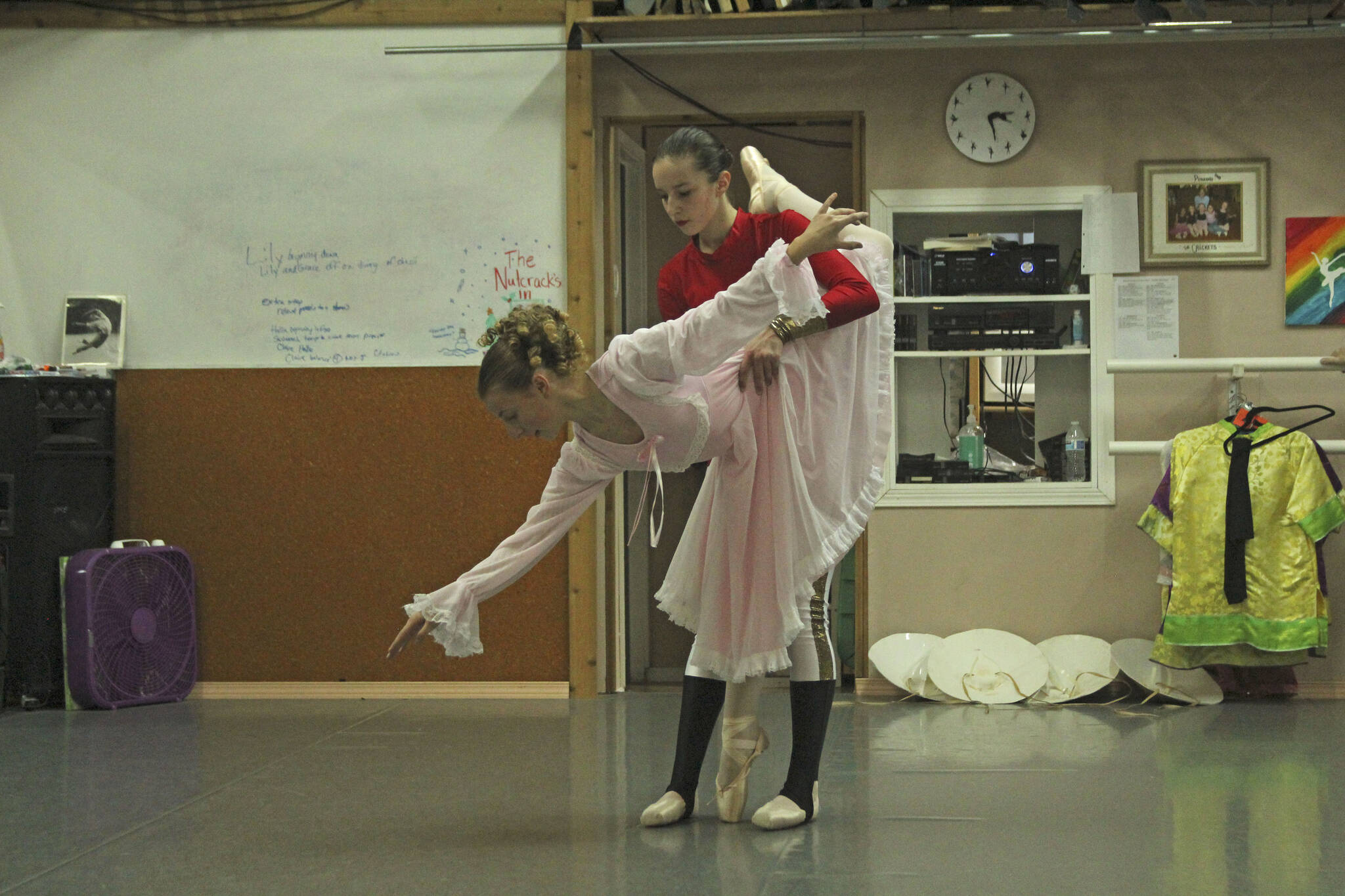 Photo by Karina Andrew/Whidbey News-Times
Tessa Lang dances as Clara with Nutcracker understudy Riley White in class Nov. 22. Dancer Naomi Crawford will play the titular role of the Nutcracker in performances Dec. 10 and 11.