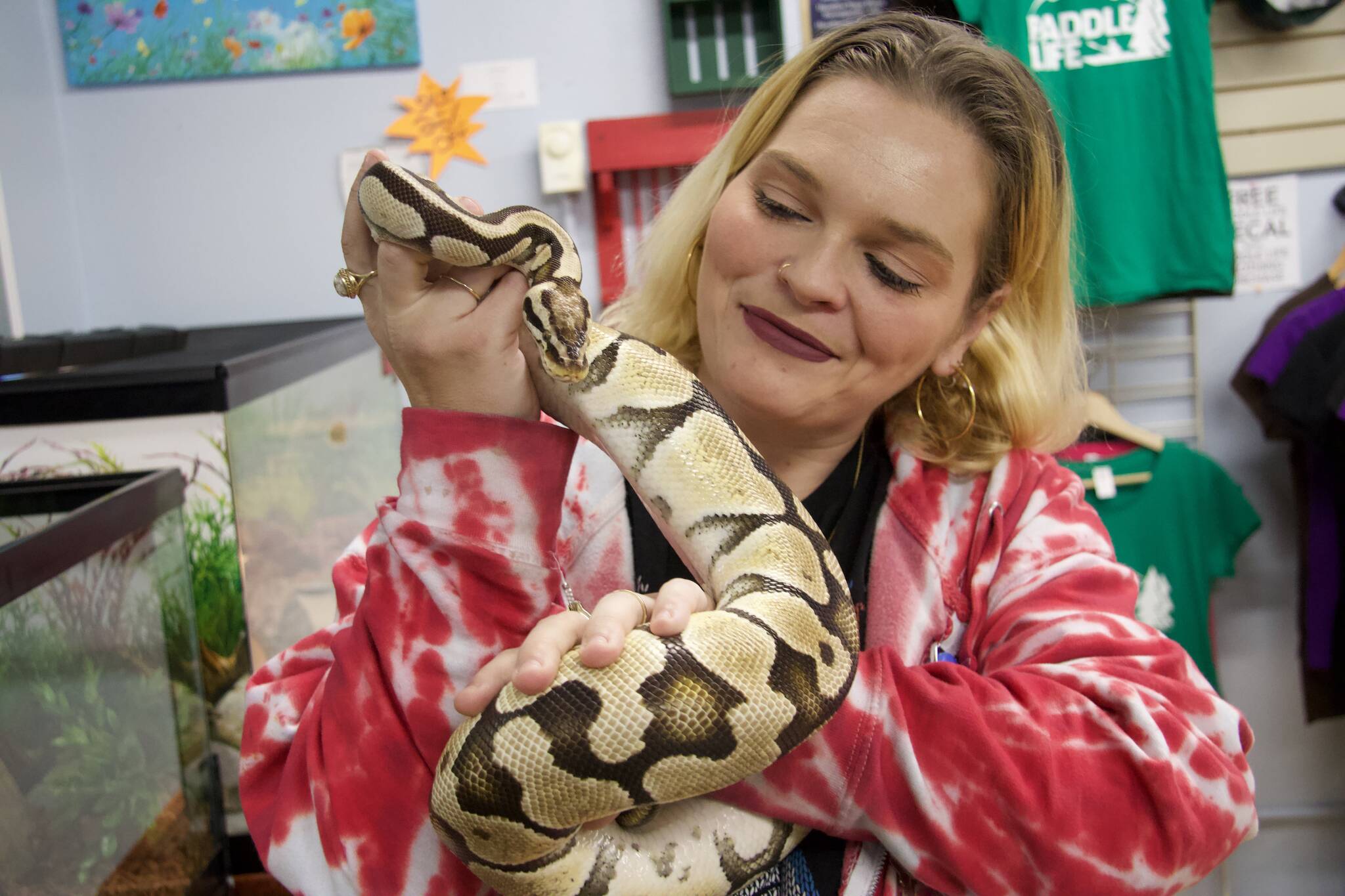 Photo by Rachel Rosen/Whidbey News-Times
Melinda Buchanan with one of the store’s mascots, a snake named Lala.